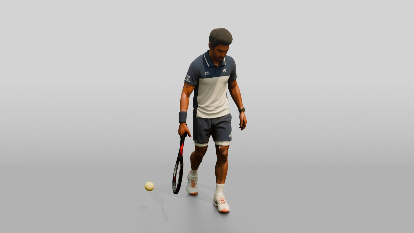 Male Tennis Player Bouncing the Ball Before a Serve