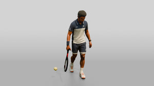 Male Tennis Player Bouncing the Ball Before a Serve - 3D character model, view 1