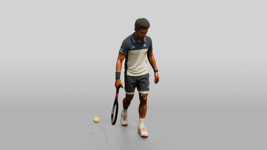 Male Tennis Player Bouncing the Ball Before a Serve - 3D character model, view 1