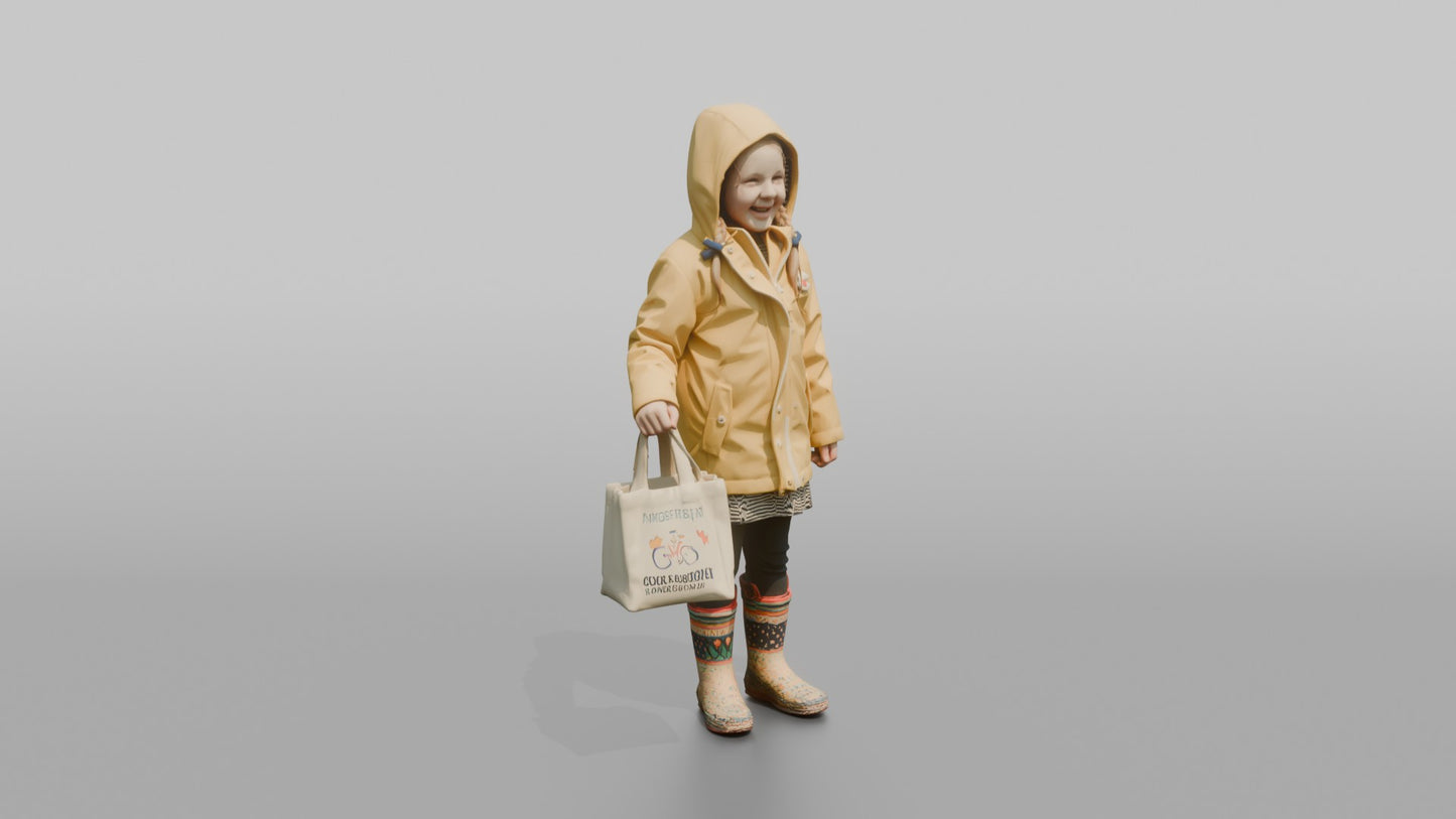Dutch Girl Playing in a Yellow Raincoat