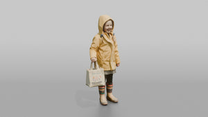 Dutch Girl Playing in a Yellow Raincoat - 3D character model, view 1
