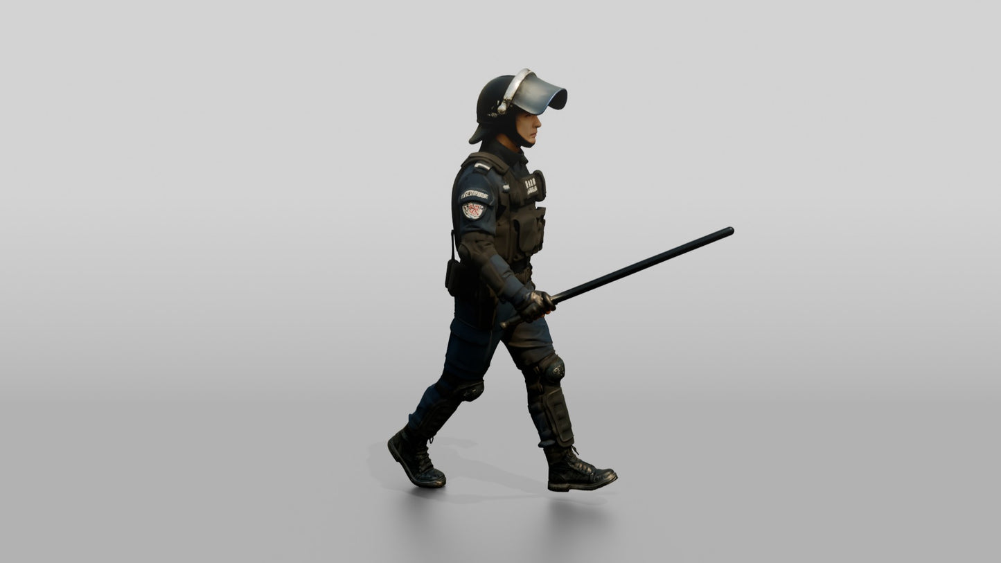 Riot Police Officers Walking with Batons