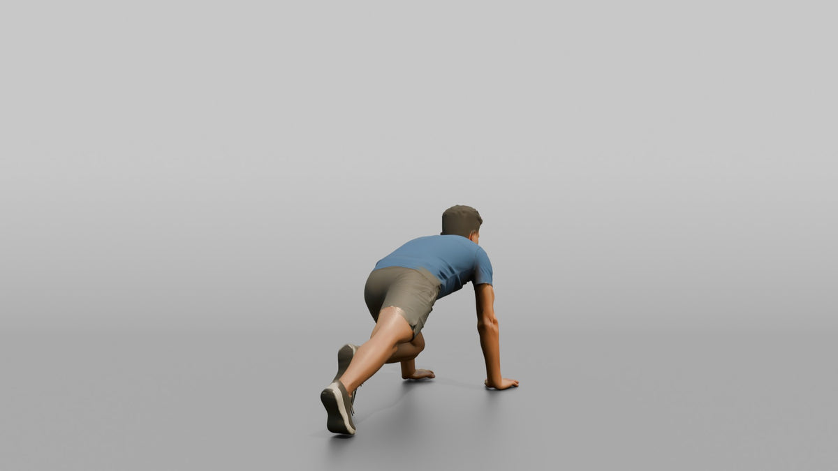 Bodyweight Athlete Man In A Mountain-climber Position - 3D character model, view 3