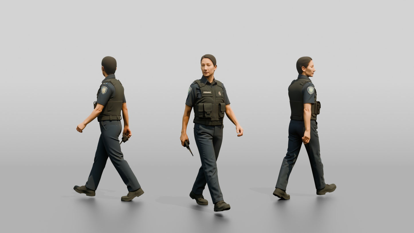 Female Police Officer Turning While Walking