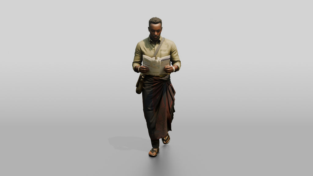 African Man Reading a Map in a Wrap Skirt