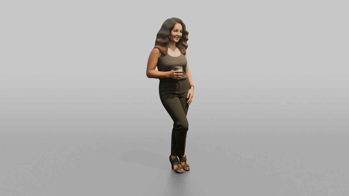 Patron Woman Leaning Back Against A Wall, Holding A Glass - 3D character model