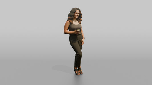 Patron Woman Leaning Back Against A Wall, Holding A Glass - 3D character model