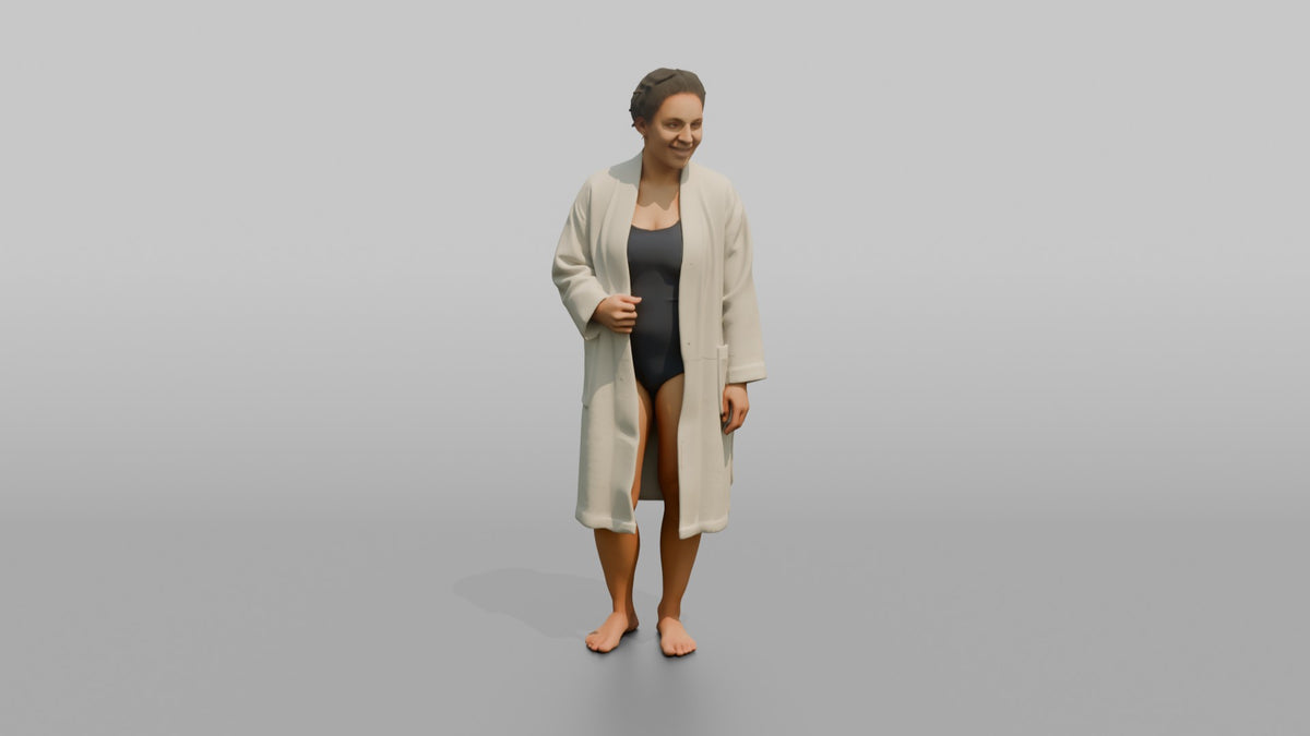 Spa Client Man Standing Barefoot, Robe Open Over Swimwear - 3D character model