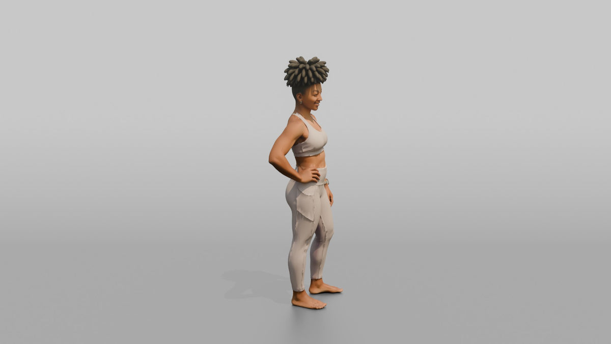 Fitness Influencer Woman Standing Confidently With One Hand On Hip - 3D character model, view 2