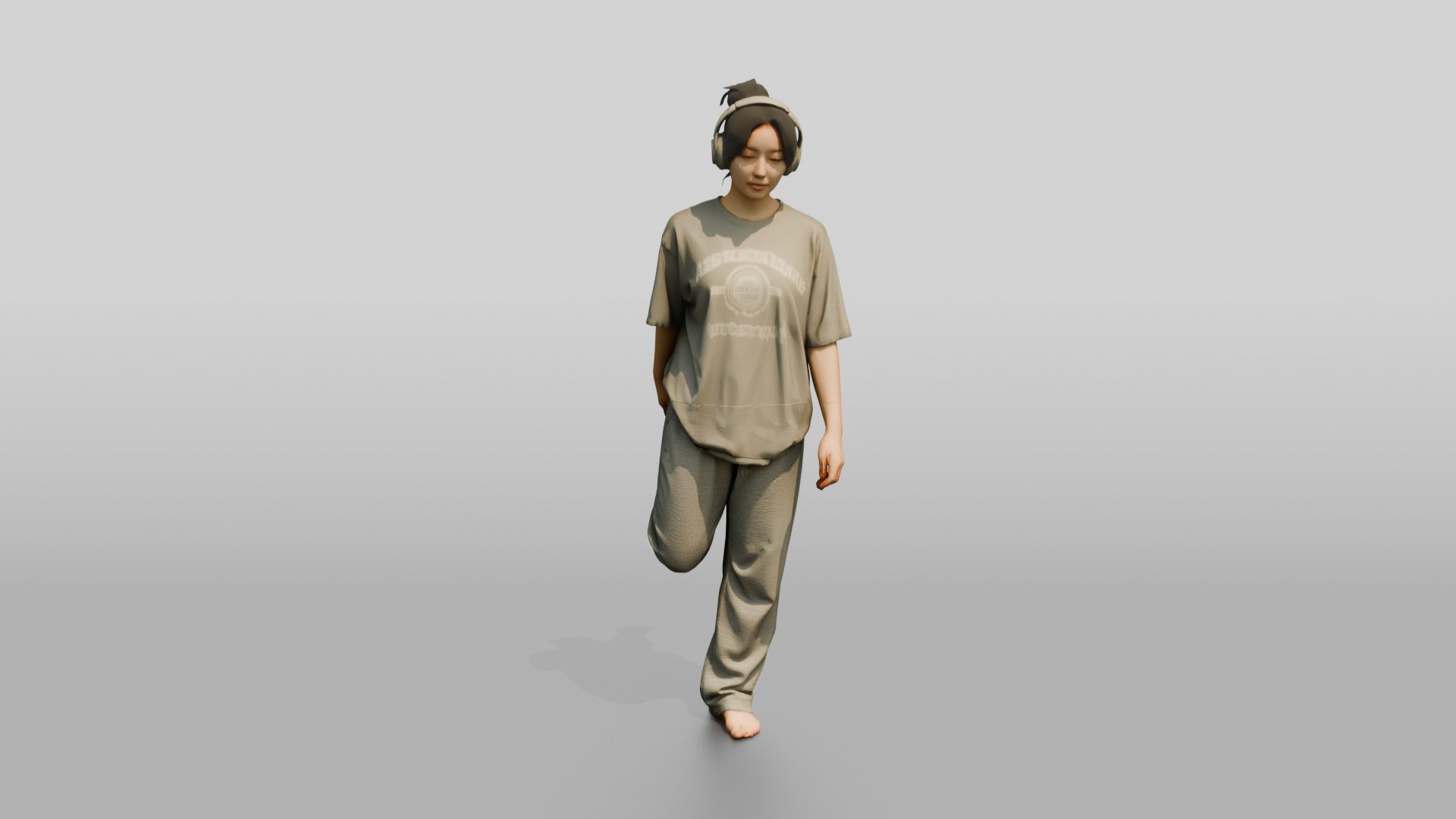 Woman Stretching Quad with Headphones