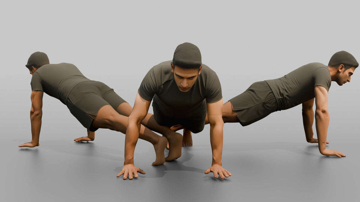 Fitness Influencer Man Mid Push-up - 3D character model, view 1