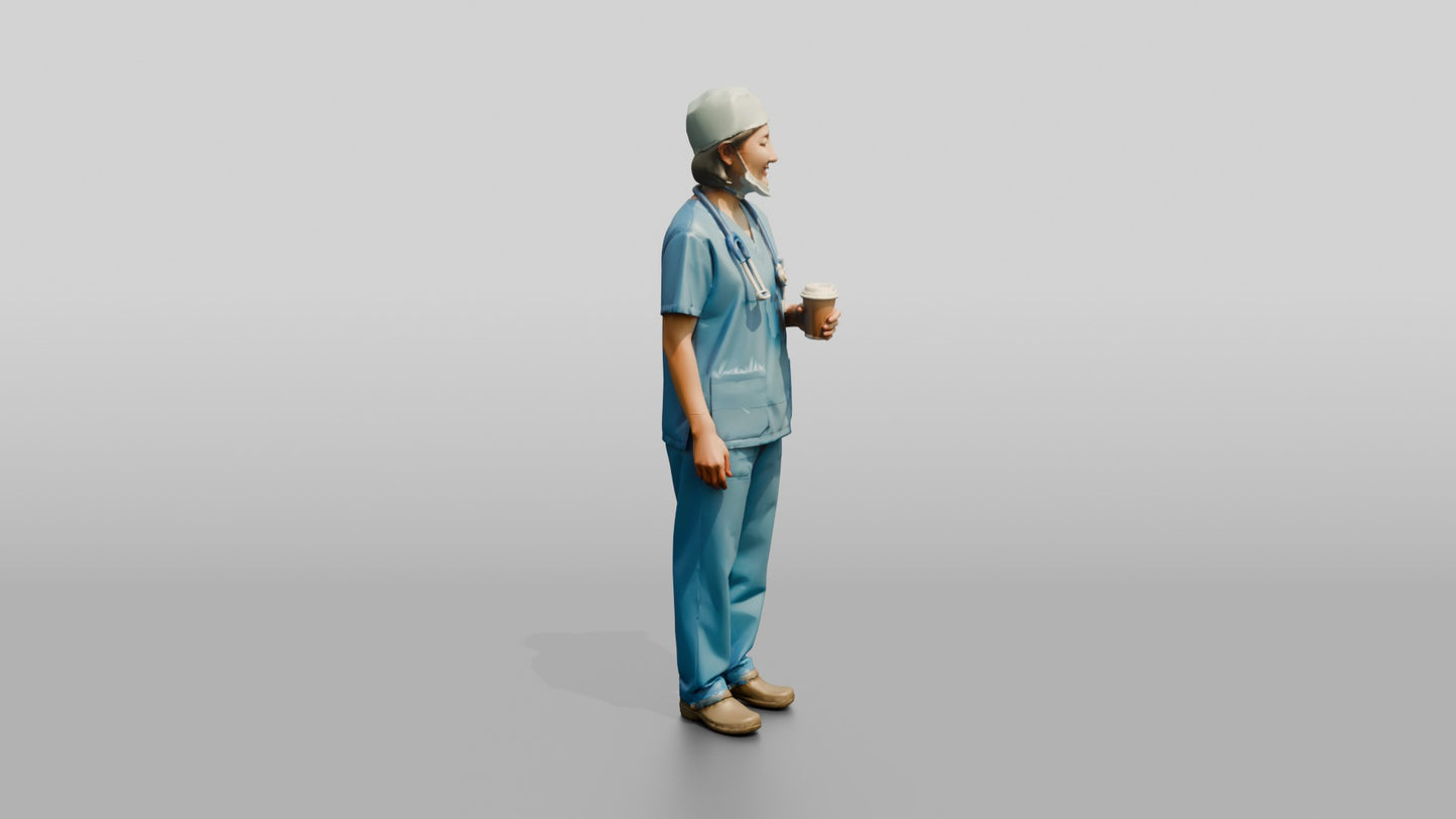 Middle-Aged East Asian Woman Doctor Holding Coffee