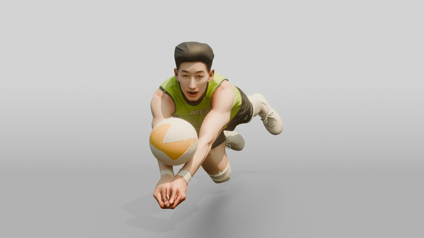 East Asian Male Volleyball Player in Lime Green Jersey