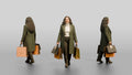 Woman in Green Wool Coat with Shopping Bags