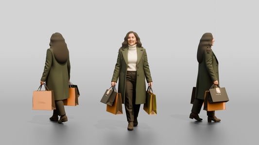 Woman in Green Wool Coat with Shopping Bags - 3D character model