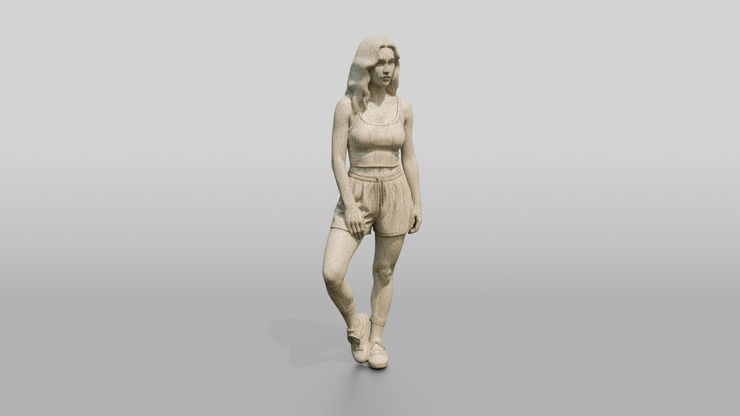 Blonde Woman Walking in Cream Tank Top and Shorts