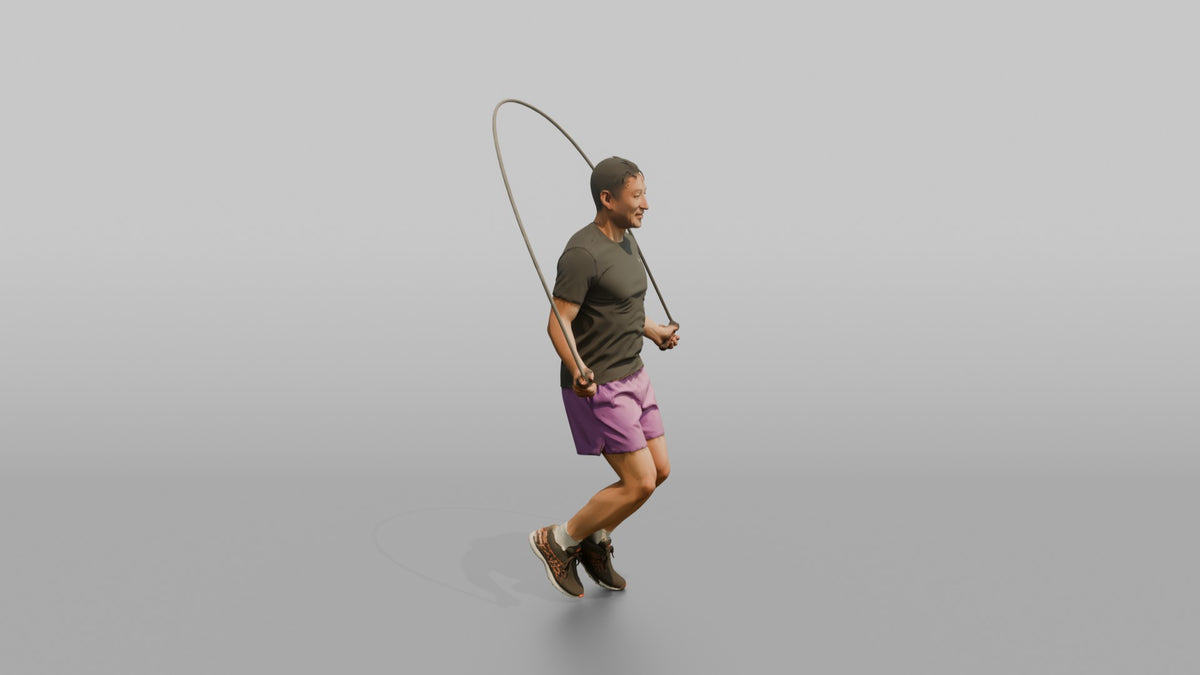 Cardio Athlete Man Mid-jump With A Jump Rope - 3D character model, view 2