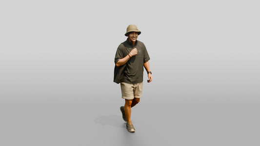 Man Unzipping High Collar of Surf Shirt - 3D character model, view 1