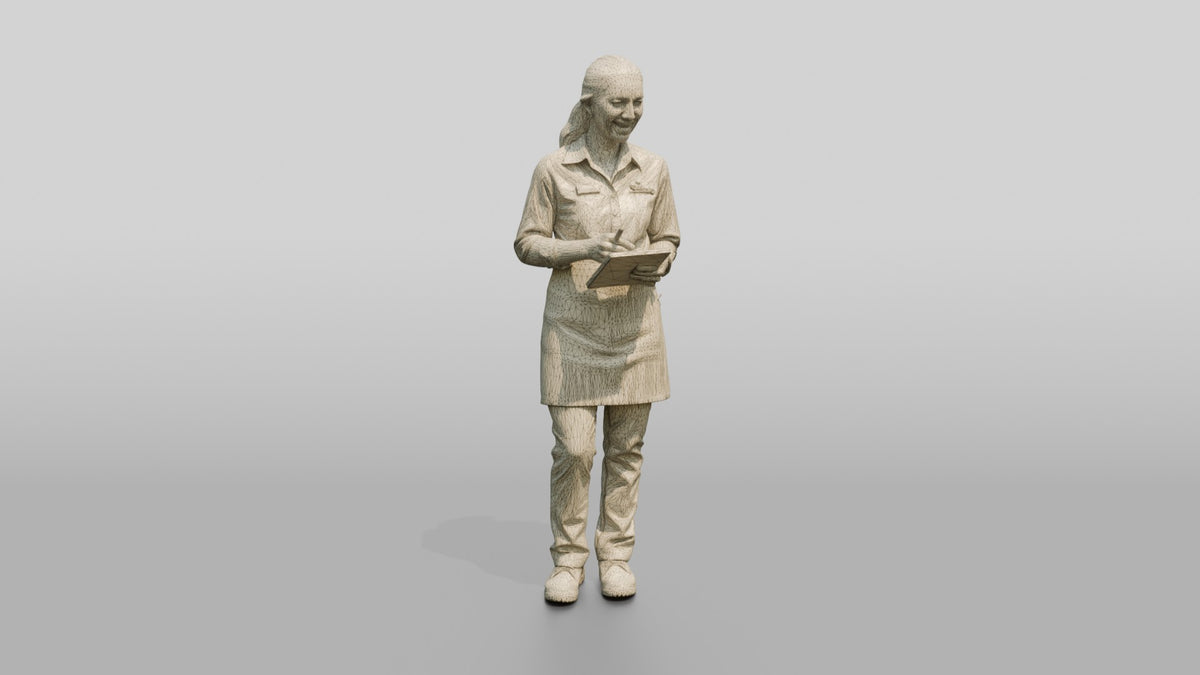 Server Holding an Order Pad - wireframe topology preview