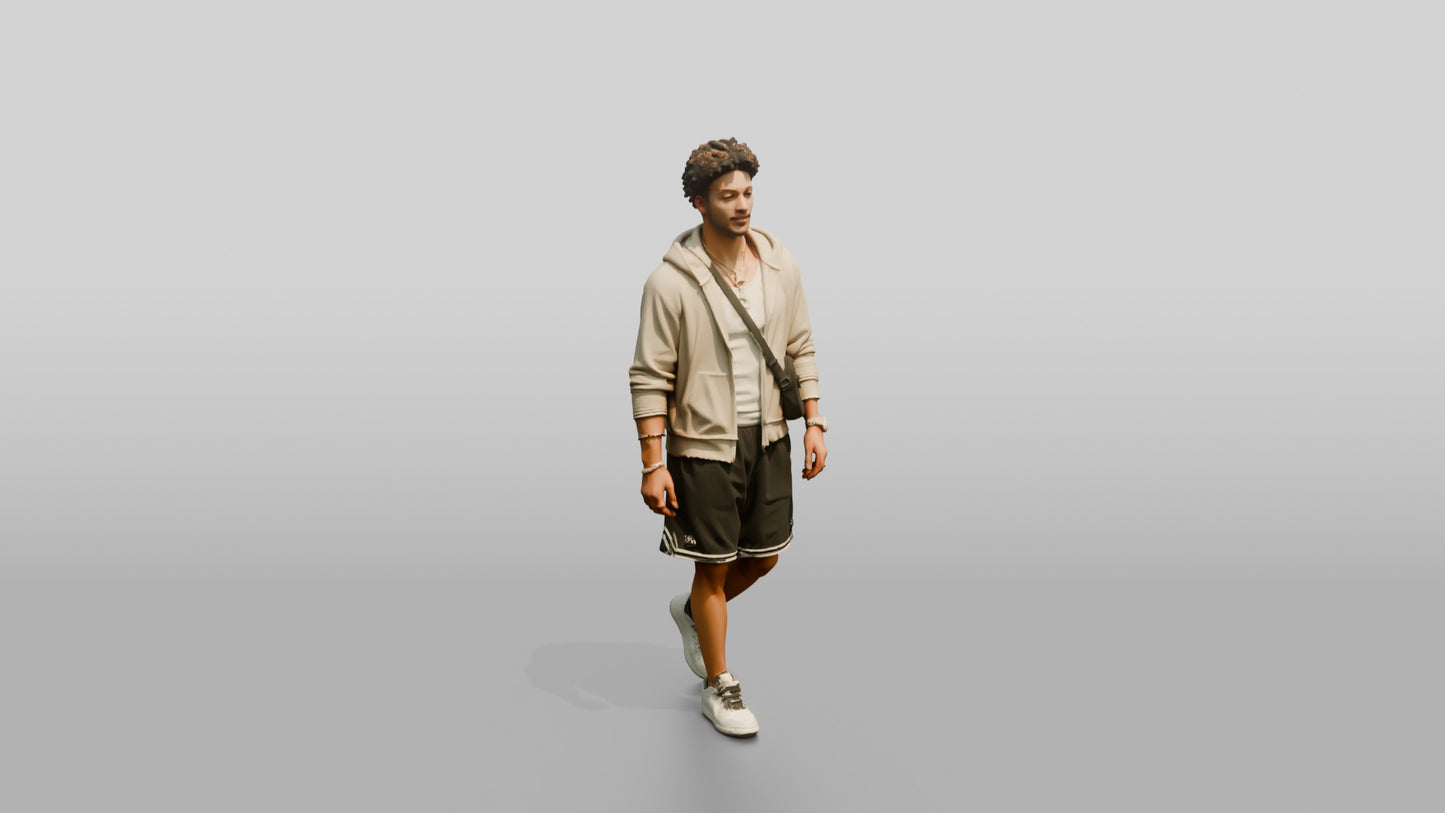 African-American Man Walking the Boardwalk in Towel Hoodie