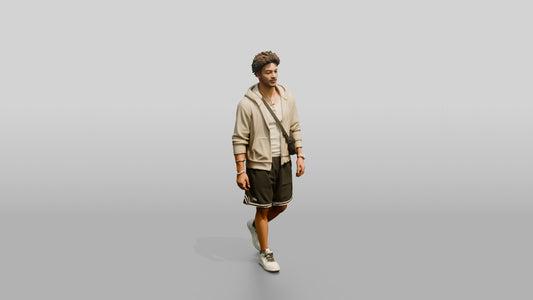 African-American Man Walking the Boardwalk in Towel Hoodie - 3D character model, view 1