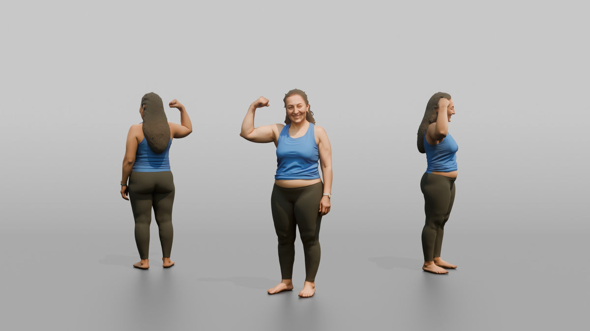 Physique Model Woman Flexing One Arm To Show Off The Bicep - 3D character model, view 1
