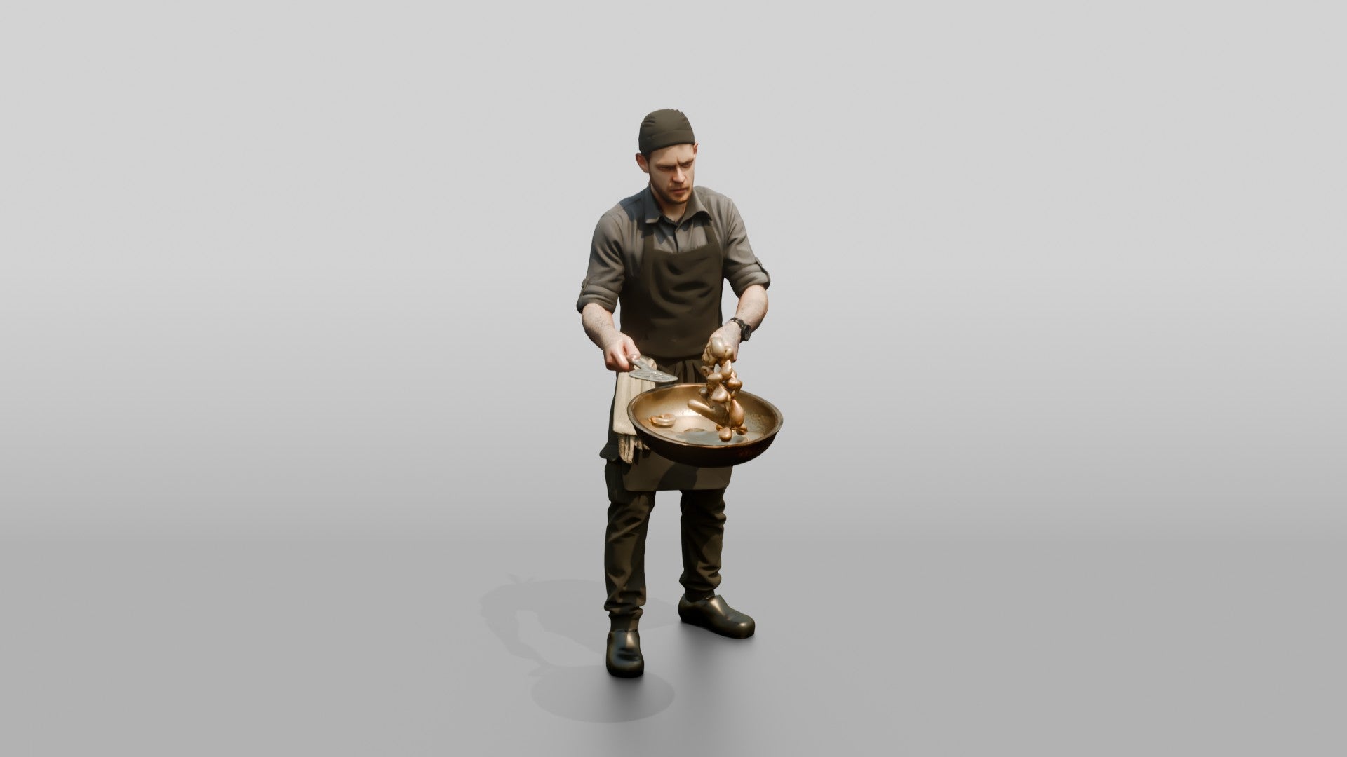 Line Cook Sauteing Mushrooms