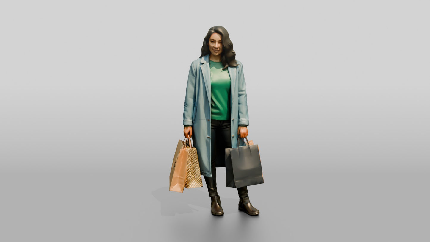Latina Woman in Long Denim Coat
