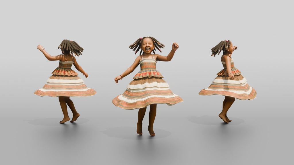 Joyful African Girl Spinning in a Tiered Dress