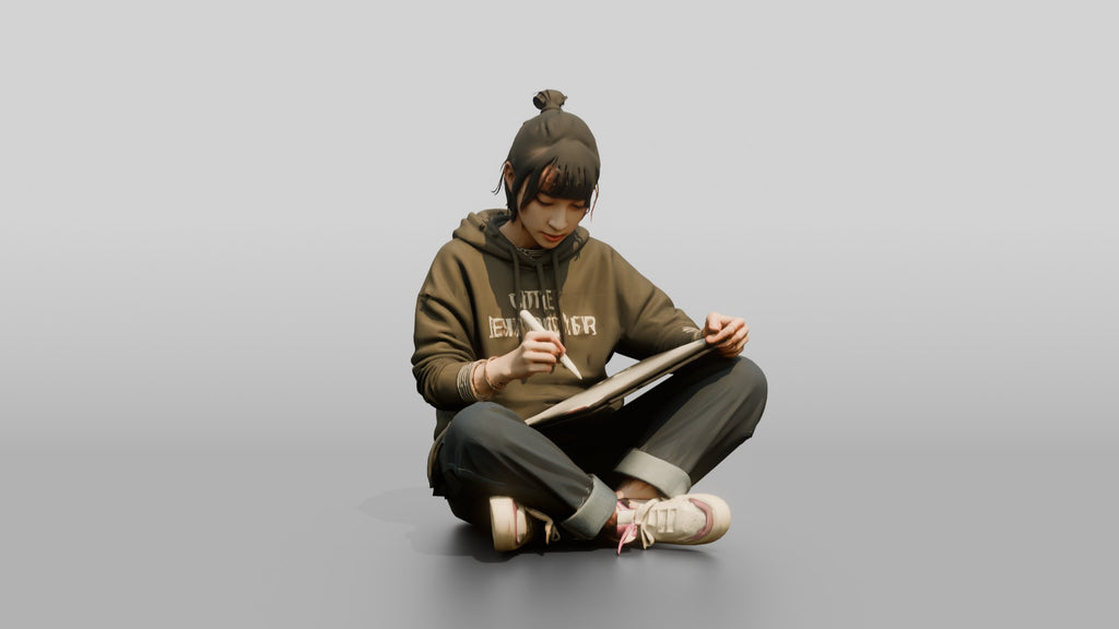 Asian Woman Sketching on Digital Tablet