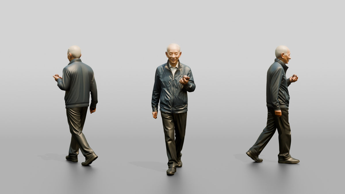 Elderly Chinese Man Walking with Hand Exercise Balls - 3D character model