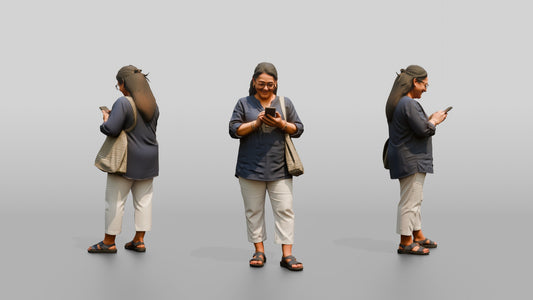 Middle-Aged Plus-Size Maltese Woman Texting on Her Phone