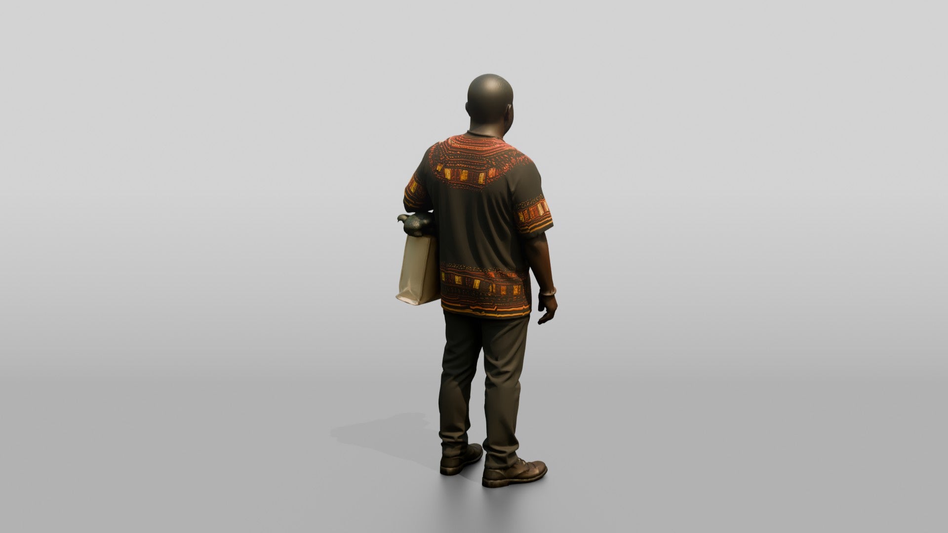 African Man in a Dashiki Shirt Carrying Groceries