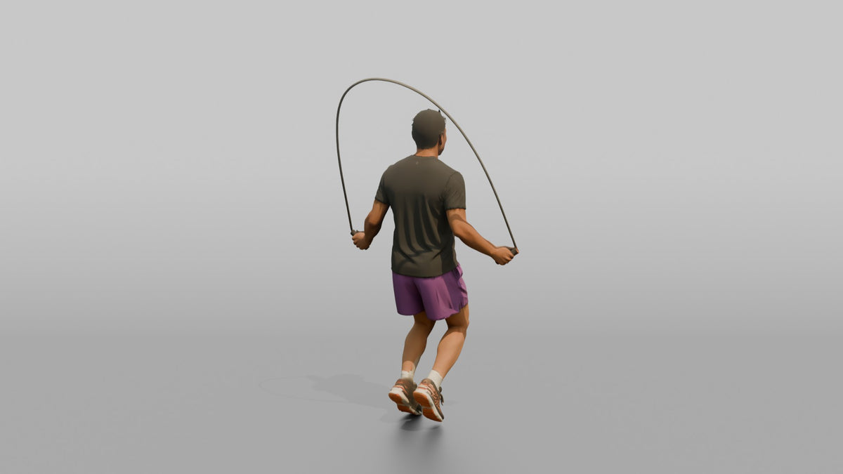 Cardio Athlete Man Mid-jump With A Jump Rope - 3D character model, view 3