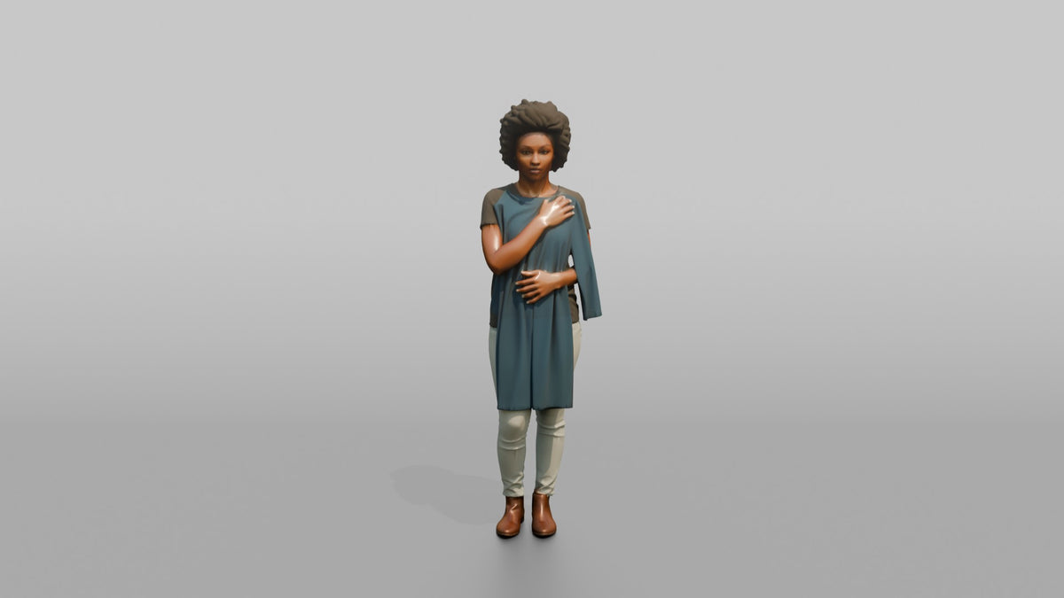 Woman Customer Holding A Dress Against Her Body - 3D character model