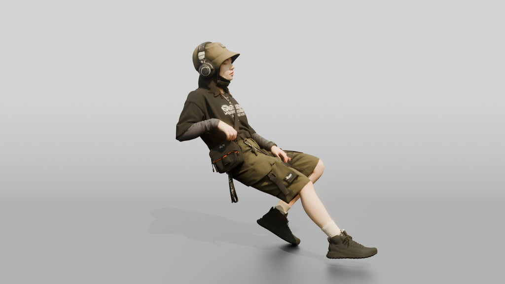 Streetwear Woman Lounging with Headphones
