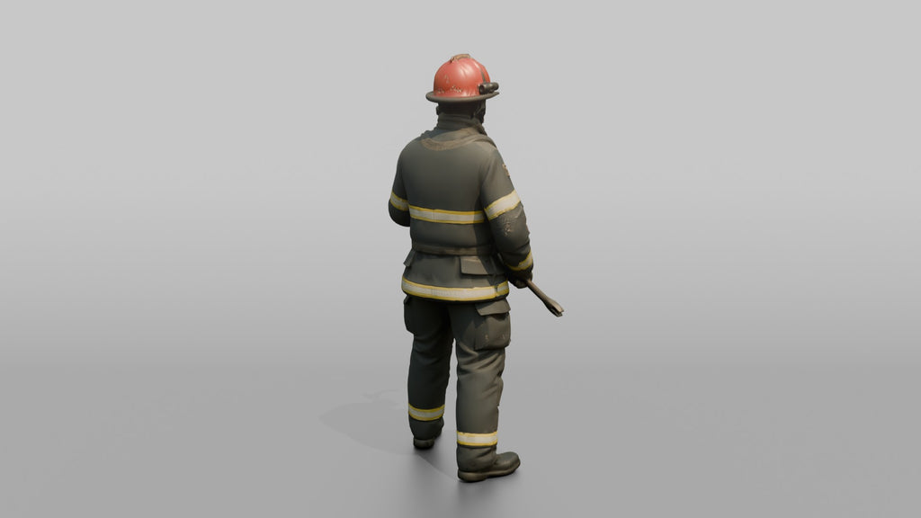 Firefighter Man Wielding a Halligan Entry Tool