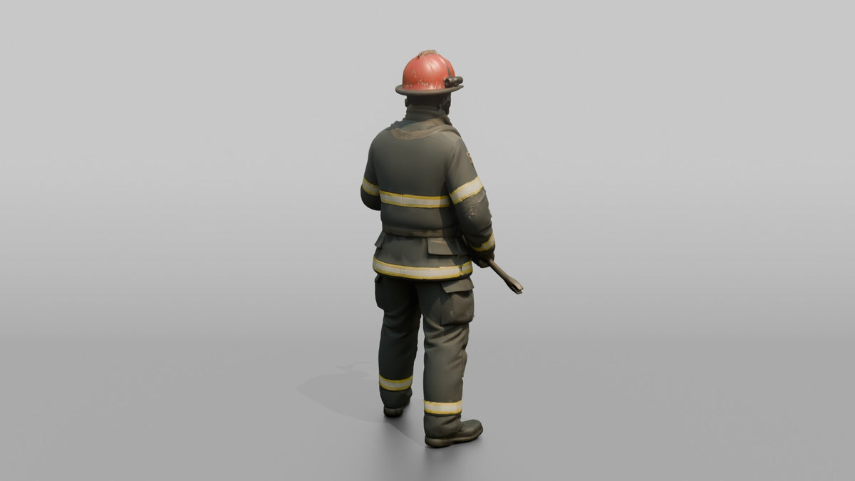 Firefighter Man Wielding a Halligan Entry Tool - 3D character model, view 3