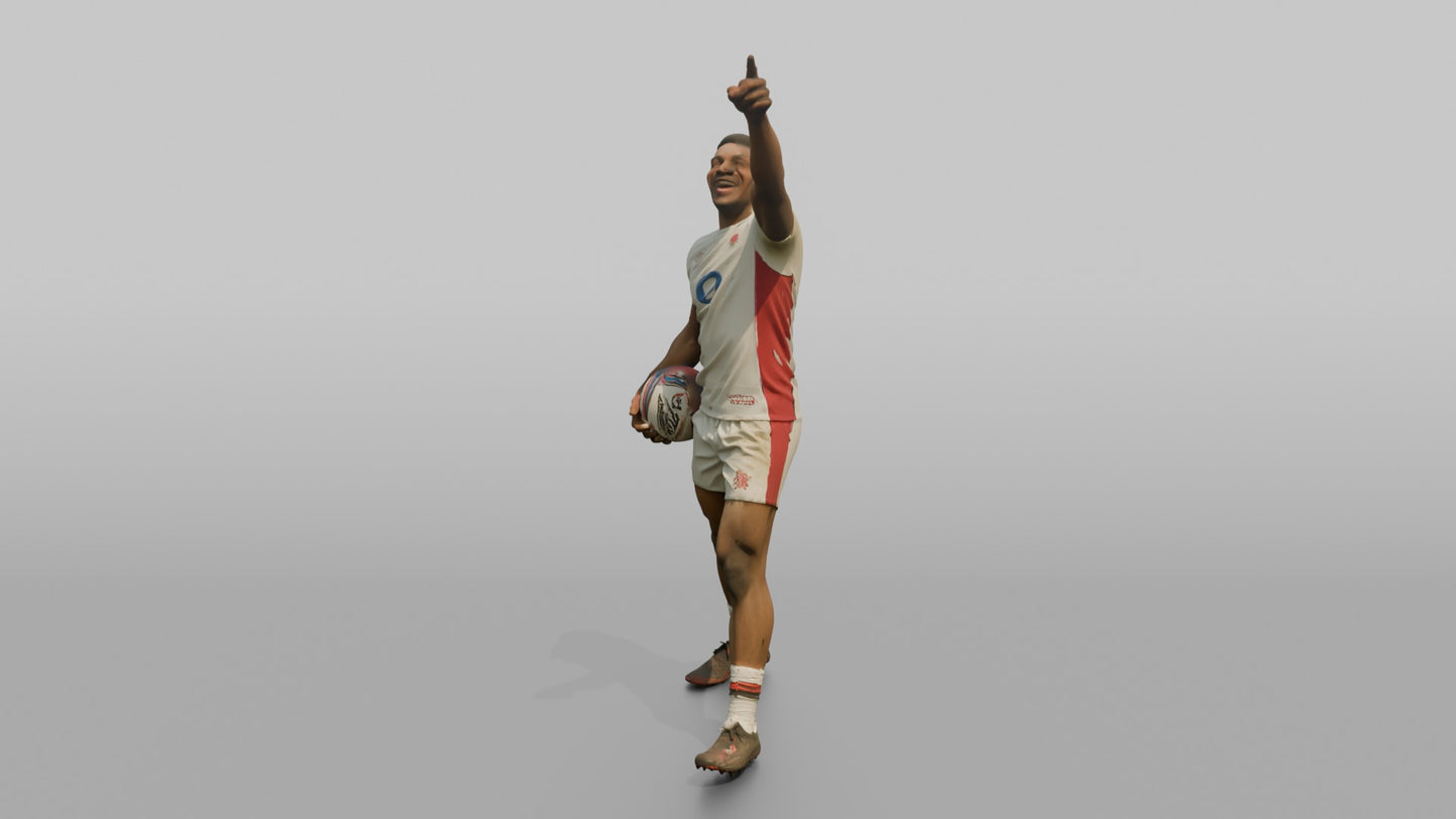 English Winger Pointing to the Sky After a Try