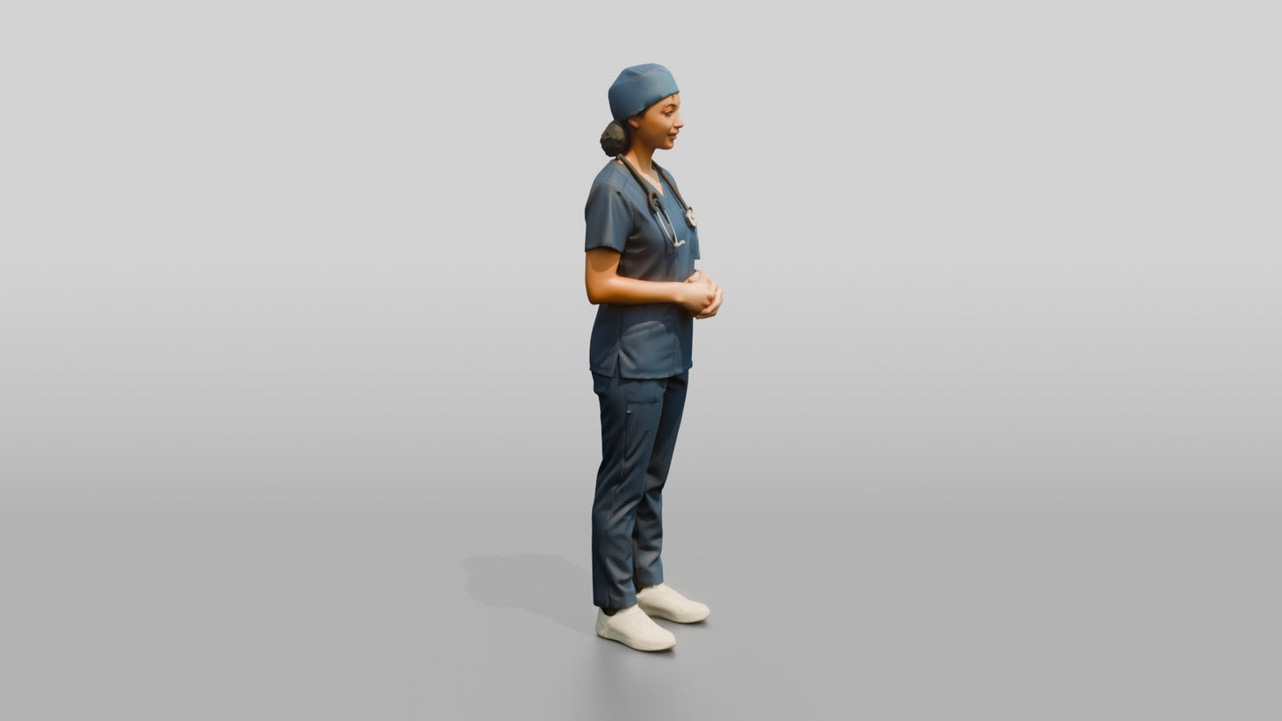 Young Mixed-Race Woman Doctor with Hands Clasped