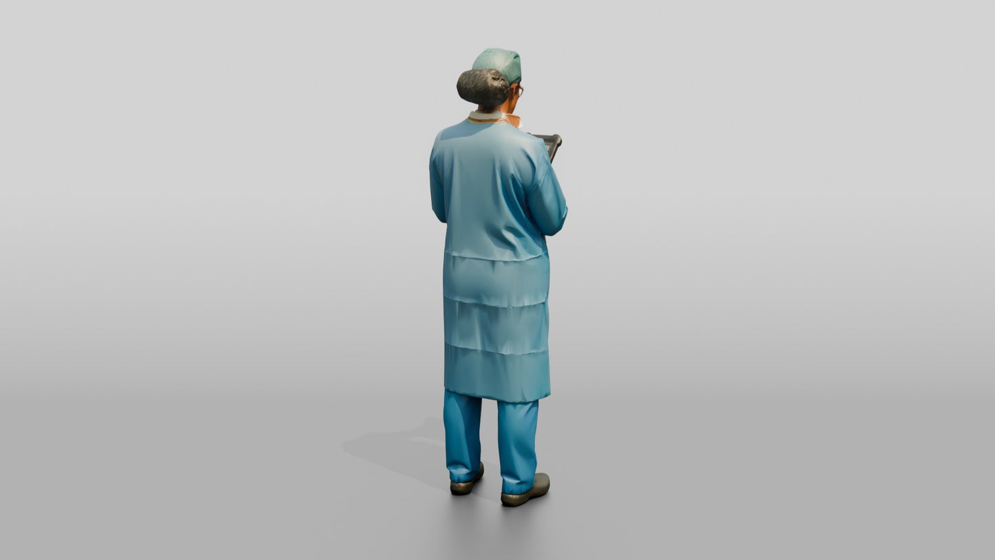 Middle-Aged Hispanic Woman Doctor with Tablet