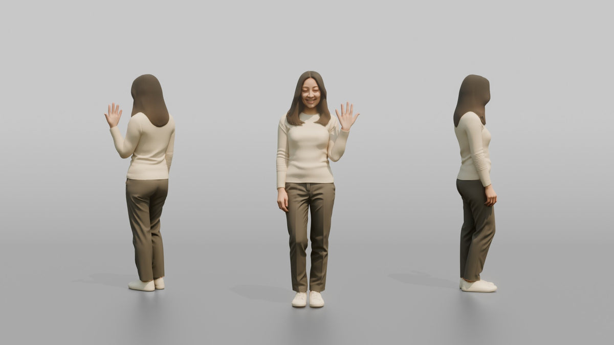 Woman Customer Trying On A Ring, Admiring Her Hand - 3D character model, view 1