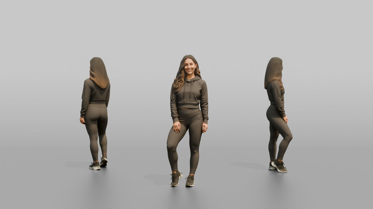 Fitness Influencer Woman Standing With One Leg Slightly Forward - 3D character model, view 1