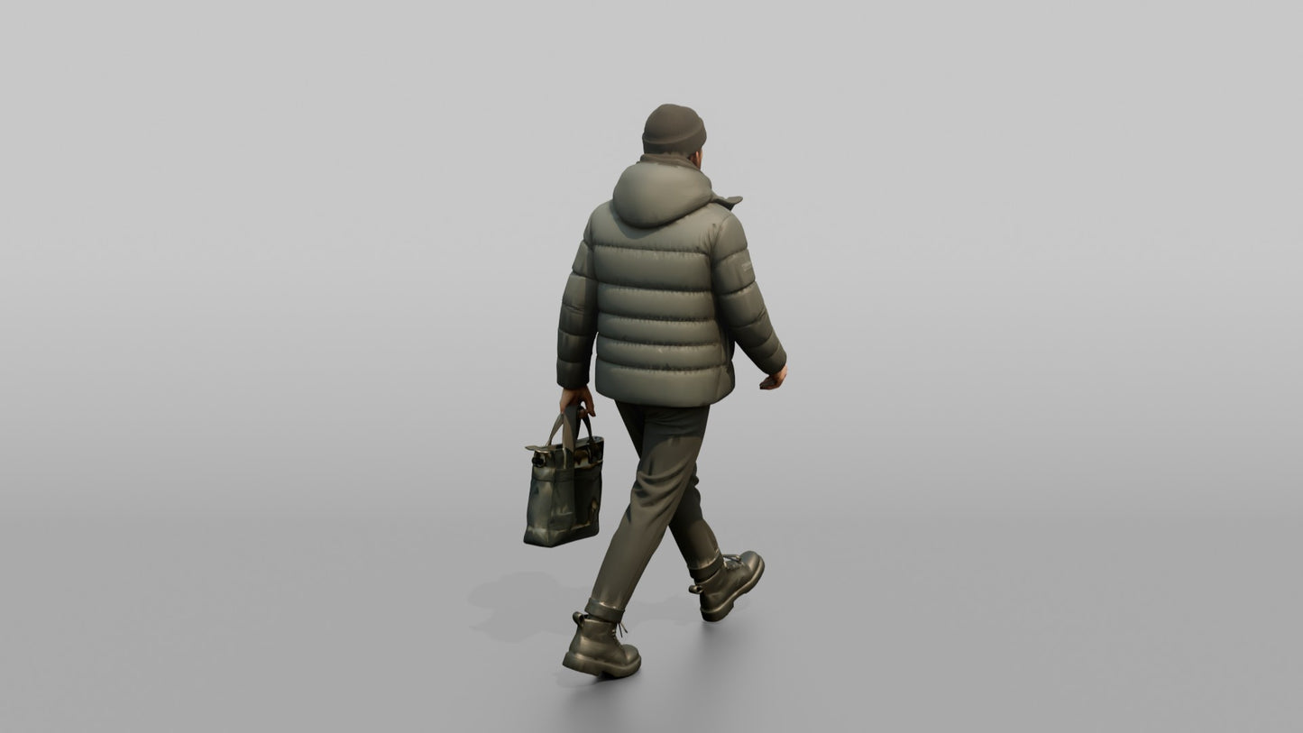 Scandinavian Man Walking in a Down Puffer Jacket