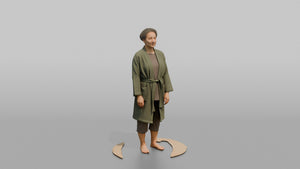 Spa Client Woman Standing Barefoot On A Mat, Arms At Sides, Calm Expression - 3D character model