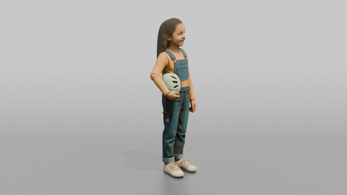 Daughter Carrying A Small Bicycle Helmet Under One Arm - 3D character model