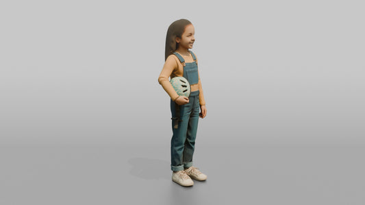 Daughter Carrying A Small Bicycle Helmet Under One Arm - 3D character model