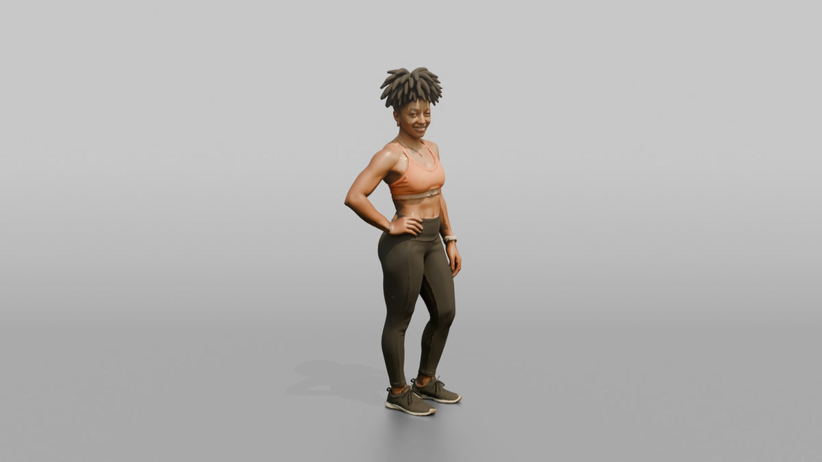Physique Model Woman Flexing A Side Pose, One Hand On Hip - 3D character model, view 4