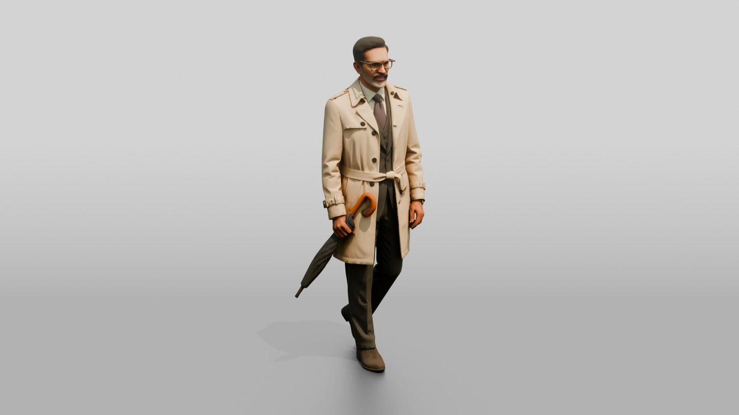 Indian Man in Suit and Trench Coat with Umbrella