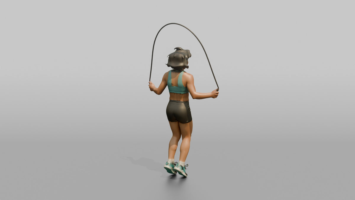 Cardio Athlete Woman Mid-jump With A Jump Rope - 3D character model, view 3